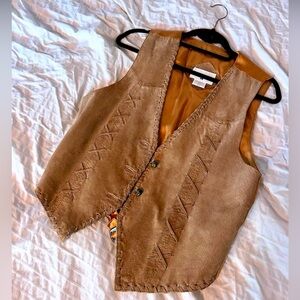 Vintage Cotton Ginny Suede Vest in Camel Brown